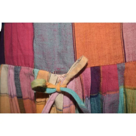Norma Kamali Vintage 80s Rainbow Plaid Madras Ruffle Skirt Cottagecore Boho S M - Picture 5 of 9
